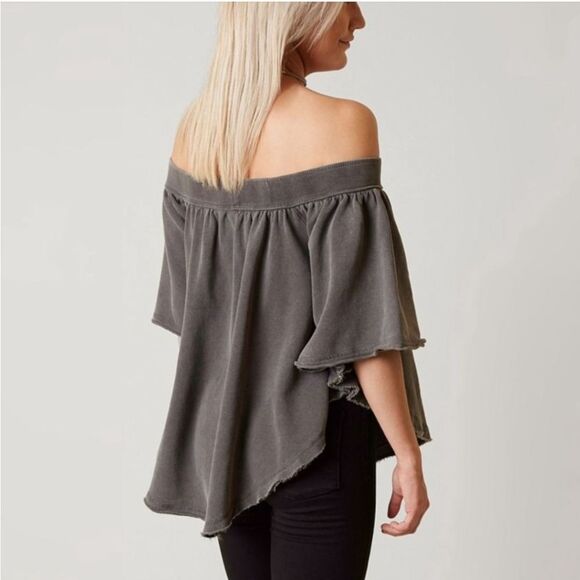Free People Kiss Me Sweatshirt women's small gray‎ off shoulder festival - Picture 2 of 10